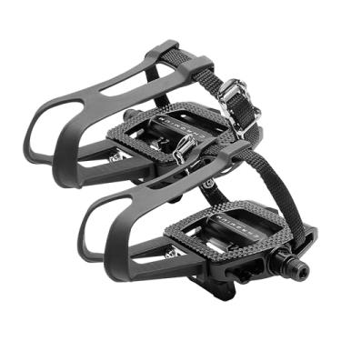Imagem de BV Pedais de bicicleta Look Delta/Shimano SPD compatível com 9/40.6 cm com clipes de dedo do pé - Pedais Peloton para sapatos regulares - Biqueira de exercício - Pedal de bicicleta de ajuste universal