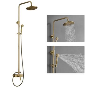Imagem de Homevacious Chuveiro Externo com Chuveiro de Chuva e Chuveiro de Mão Conjunto de Torneira de Chuveiro Exposto Kit de Chuveiro Externo de Parede Latão Antigo