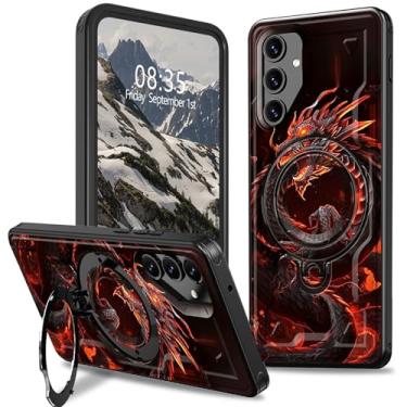 Imagem de BFDHGQZC Capa para Samsung Galaxy S24 FE de 6,7 polegadas com suporte para Samsung S24 FE Capa protetora híbrida de camada dupla robusta fina à prova de choque para Galaxy S24 FE, dragão vermelho