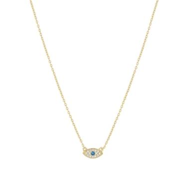 Imagem de gorjana Colar feminino com pingente de olho mal, corrente ajustável com zircônia cúbica branca/talismã Nanogem azul Londres, banhado a ouro 18K