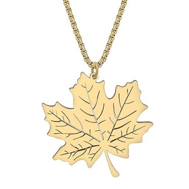 Imagem de DALANE Colar de aço inoxidável com pingente de folha de bordo banhado a ouro 18 K para mulheres, meninas, pingentes, Medium, Aço inoxidável, Sem Pedra Preciosa