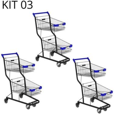 Imagem de Kit 03 Carrinhos de compras Supermercado Lojas Reforçado 90L - AMAPÁ