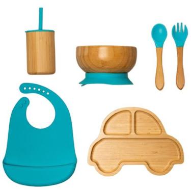Imagem de Kit de Introdução Alimentar feito com Bambu e Silicone Blue Car - Hoit