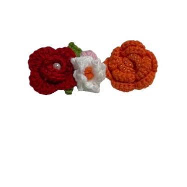 Imagem de Wtanrion Vintage fio trançado crochê rosa flor broche clipe feminino vestido decoração, Small, Acrilonitrila butadieno estireno Ferro, Pérola