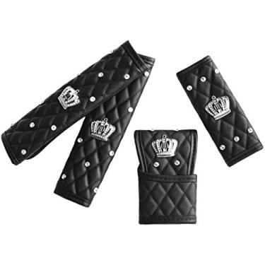 Imagem de igersaw Almofadas de cinto de segurança para assento Queen - Capa de freio de mão de cristal de couro - Protetor de alavanca de câmbio de coroa para tiara brilhante, para meninas, mulheres ou mulheres