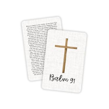 Imagem de Carteira Psalms 91 Versículo da Bíblia Pacote com 5,3 x 8,6 cm Plástico Incentivo Presente Cristão Proteção de Oração Driving He is My Refuge and My Fortress His Truth Faith Tan Linen