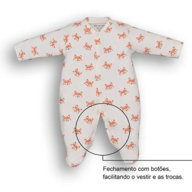 Imagem de Macacão Bebê Suedine Branco Estampado Raposinha Upi Uli, P