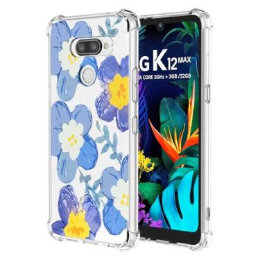 Imagem de RRXSYXL Capa para LG K50, LG Q60 com estampa floral transparente, capa macia à prova de choque para LG K50, LG Q60, azul floral