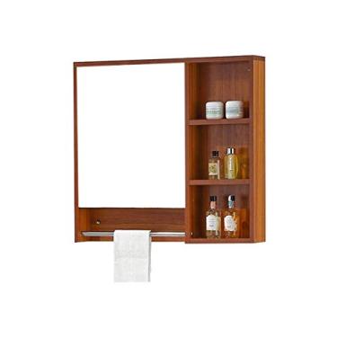 Imagem de Espelho de madeira maciça multicamadas espelho montado na parede armário de casa de banho nórdico armário de banheiro caixa de espelho com prateleira armazenamento armário de armazenamento de