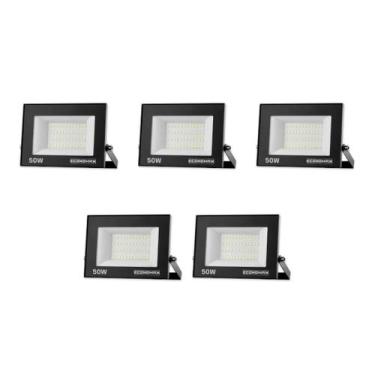 Imagem de Kit 5 Refletor Projetor Led 11cm Economax Branco Frio 50w