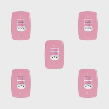 Imagem de Conjunto de 5 Interruptores de 2 Teclas Simples e Tomada 2p + t 20A, com Placa 4x2 Rosa
