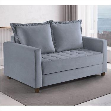 Imagem de Sofa Cama Frisa Colchao Casal Pes De Madeira Talento Móveis Cinza Com Castanho