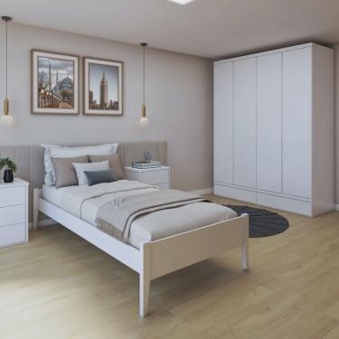 Imagem de Quarto Completo com Cama Solteiro 90cm Turca e Guarda-Roupa 4 Portas 5 Gavetas Urbano Branco