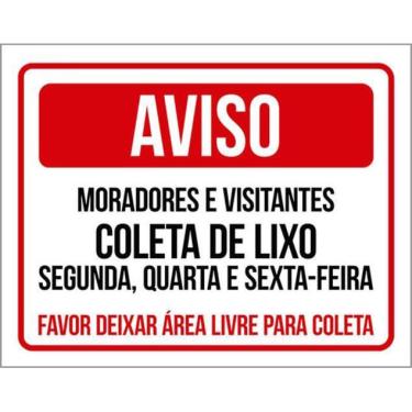 Imagem de Kit 10 Placa Moradores Coleta Lixo Área Livre Coleta 36X46