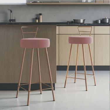 Imagem de Kit 02 Banqueta Alta Com Encosto Tina Eiffel Cozinha Bar Bistrô Ferro Bronze Suede Rosa Gold - Ahazzo Móveis