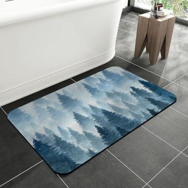 Imagem de jajoaier Tapete de banheiro de floresta nebulosa em aquarela, tapetes de banho macios e antiderrapantes, tapete lavável à máquina de secagem rápida para chuveiro, banheira, acessórios de banheiro de