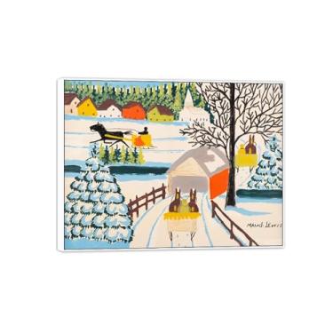 Imagem de MUHJDYC Quadro branco pinturas famosas impressão em tela-primitivismo tela arte de parede imagem-paisagem reprodução de pôster de belas artes (ponte coberta no inverno 2) 40x50cm-16x19in