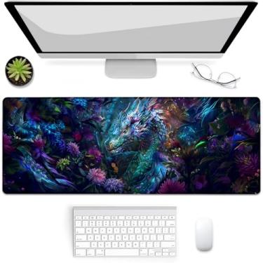 Imagem de VANZEV Mouse pad floral dragão místico para jogos, tapete de mouse, tapete de mesa, base de borracha antiderrapante para computadores, laptop, escritório, escola, acessórios para casa, presentes 80 x