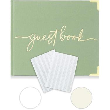 Imagem de Livro de convidados de casamento com cartão de sinal e adesivos de canto de foto, livro de visitas Polaroid para recepção de casamento ou livro de convidados de aniversário para festa, livro de