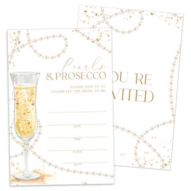 Imagem de 25 convites de chá de panela com envelopes, convites de champanhe para recém-casados, novos casais, convites de Sr. e Sra. Pearls & Prosecco, decorações de lembrancinhas de casamento e chá de panela