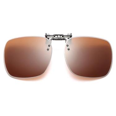 Imagem de FRAZALA Óculos de sol polarizados com clipe sobre óculos de grau unissex, tamanho grande 60 x 53 mm UV400 óculos de sol flip-up clip-on shades, Marrom, One Size