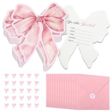 Imagem de Marspark Conjunto de 25 cartões de papel com laço rosa para convite de aniversário com envelopes e adesivos, presentes de festa de despedida de solteira, para chá de bebê, meninas, lembrancinhas de