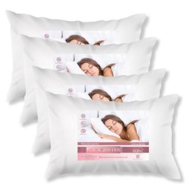 Imagem de Kit com 4 Travesseiros Percal 200 Fios Fibra Siliconada 70 X 50 Centím