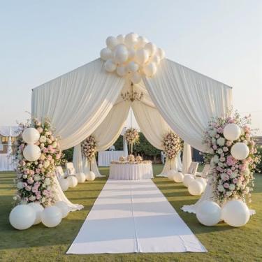 Imagem de Cortina de teto marfim de 15,2 m x 6,1 m para festas de casamento – 10 painéis sem rugas para barraca longa de 6 metros para casamento, aniversário e festas temáticas, altura de 6 m com bolso para
