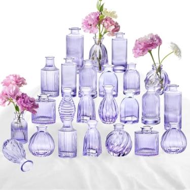 Imagem de Vasos de vidro 61 cm a granel, pequenos vasos roxos de vidro para flores, moderno, com nervuras, colorido, para decoração de casamento, vaso de flores a granel, vintage, centro de mesa, decoração de