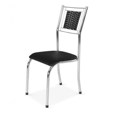 Imagem de Kit 4 Cadeira Jantar Moderna Cromada Aço Junco Cozinha Sala Cor Do Assento:preto-cromada