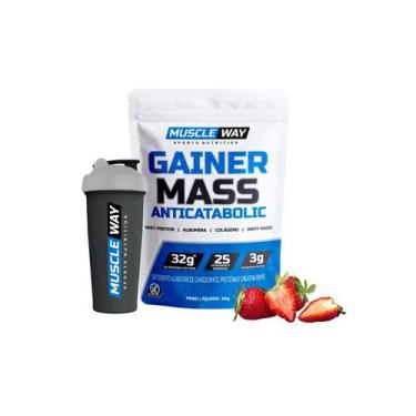 Imagem de Combo Hipercalórico + Coqueteleira- Muscle Way, Preto, Morango