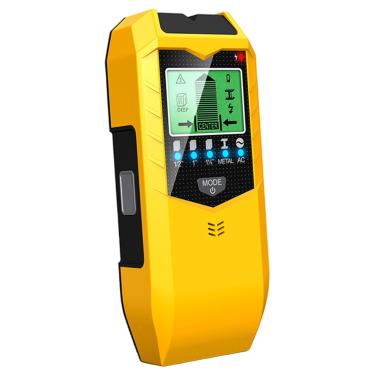 Imagem de Scanner de parede, localizador de pinos, detector de metais pequeno ajustável de alta sensibilidade com visor LCD e alarme de áudio, detecção de fio CA para paredes, pisos, detector, amarelo