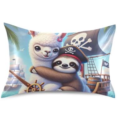 Imagem de Lhama Pirate Sloth Lindas Fronhas de Cetim Fronhas Refrescantes Queen King Size Travesseiros Modernos Casa Vivendo Cama, Tamanho Queen, 76 cm x 50 cm