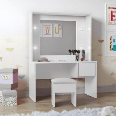 Imagem de Penteadeira Infantil Helena Led e Banqueta Branca - Mobiliar Home Shop