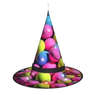 Imagem de Bolas de tênis rosa brilhante chapéu de bruxa de Halloween aba larga boné pontiagudo dobrável para festa de Halloween acessório de fantasia