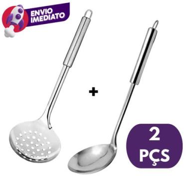 Imagem de Escumadeira Universal Peneirar Coar Fritura E Concha Servir Feijão Mol