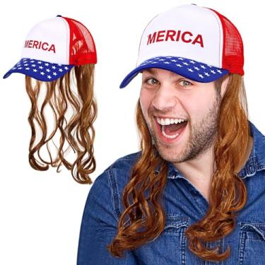 Imagem de Cindeer Chapéu de tainha EUA Peruca masculina 4 de julho fantasia americana chapéu tainha vermelho azul e branco touca para o Natal (marrom)