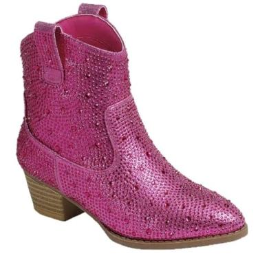 Imagem de TruFox Botas De Cowboy Com Strass Para Meninas, Estilo Cowgirl, Salto Baixo, Botinhas Infantis, Fúcsia, Tamanho 3