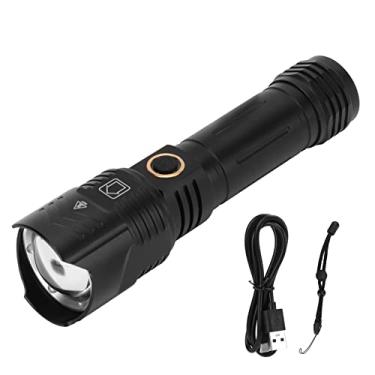 Imagem de Lanterna de acampamento XHP160 Ultra Bright Bright Rechargable Torch LED carregamento USB Foco ajustável Ipx4 para caminhada ao ar livre liga de alumínio Black 282g