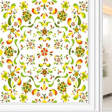 Imagem de Película de janela de privacidade de flores, textura de estilo floral, filme de vidro para sala de estar e escritório em casa, L90 x C 190 cm