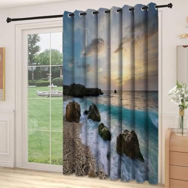 Imagem de Divisória de parede de cortina de quarto oceano, composição de paisagem marítima da natureza, rochas, ondas, céu nublado, sol nascente, praia, foto, para quarto, jardim de infância, sala de estar,