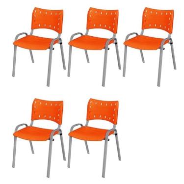 Imagem de Kit 5 Cadeira Iso Base Cinza Igreja, Escola, Escritorio Laranja