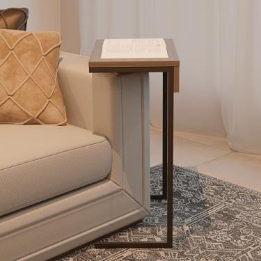 Imagem de Mesa de Apoio Lateral Sofá Notebook Aço Madeira Canto Leitura Cabeceira Sala Preta Nogueira Pliar