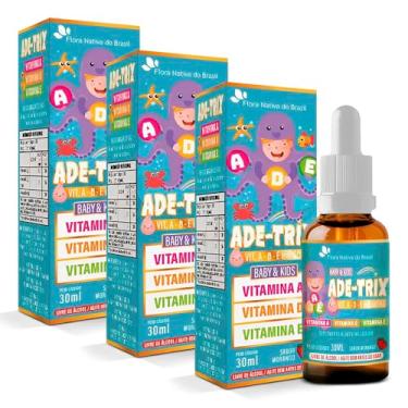 Imagem de ADE-TRIX Vitamina A, D, E Kit 3x 30ml Cada - Sabor Morango - Flora Nativa