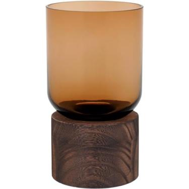 Imagem de MONDELLO VASO 18x10x10cm VIDRO ÂMBAR BASE MADEIRA