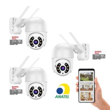 Imagem de Kit 3 Câmeras Ip Externa Wifi Ptz Visão Noturna Prova Dágua 360 Rotati