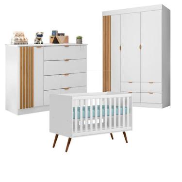 Imagem de Dormitorio Infantil Ayla com Berço Q Encanto MDF Branco Pheonix Baby -