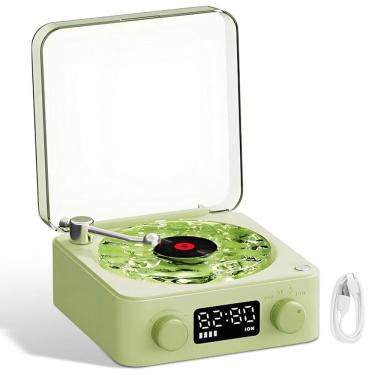 Imagem de Caixa De Som Toca Disco Vinil Vitrola Bluetooth Cartao Tf Musica Luminaria Led USB Recarregavel