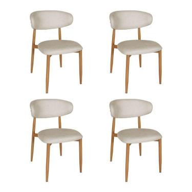 Imagem de Kit 4 Cadeiras De Jantar Lucy Estrutura Aço Carbono Laminado Natural Com Estofado Linho Cru