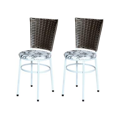 Imagem de 2 Cadeiras Para Cozinha Branca Hawai Marrom Assento Floral Cor:floral Branco